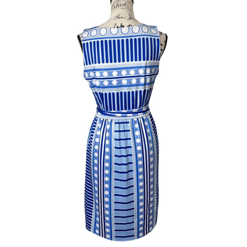 Gretchen Scott Womens Size S Dress Blue & White Print Sleeveless Dress Belted - Picture 3 of 8